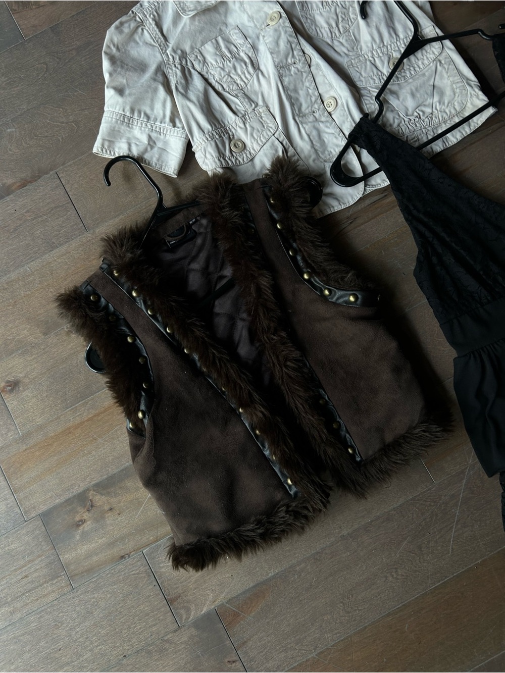 Vintage Brown Faux Fur Trim Vest